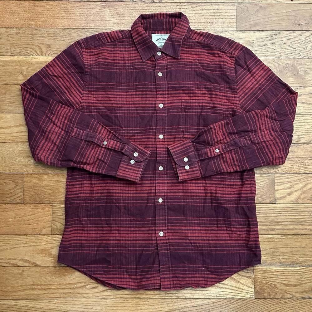 Portuguese Flannel Soft Cotton Red Striped Button Up Shirt Large